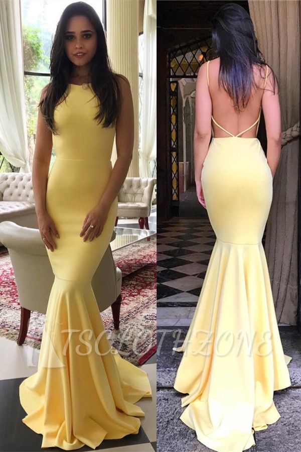 Backless Mermaid Yellow Formal Sexy Evening Gown |  Sleeveless Sheath  Party Dress