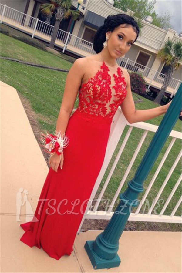 Latest 2022 Sexy Red Evening Dresses Backless Sheer Lace Prom Gowns