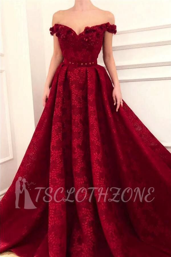 Beauty Red Off Shoulder A linie Lace Prom Dress Evening Dresses