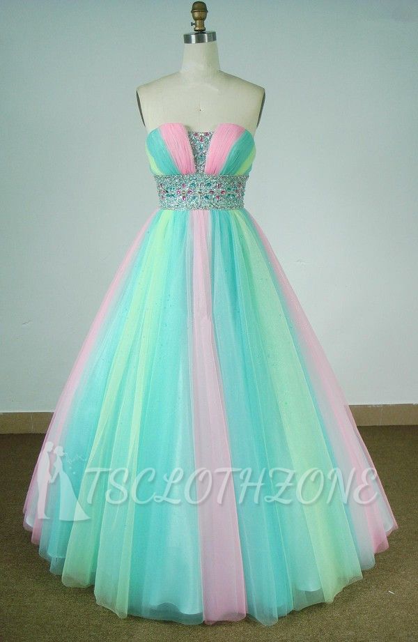 Strapless Multi-Colors Tulle Evening Gowns 2022 Beaded Sequins Princess Quinceanera Dresses
