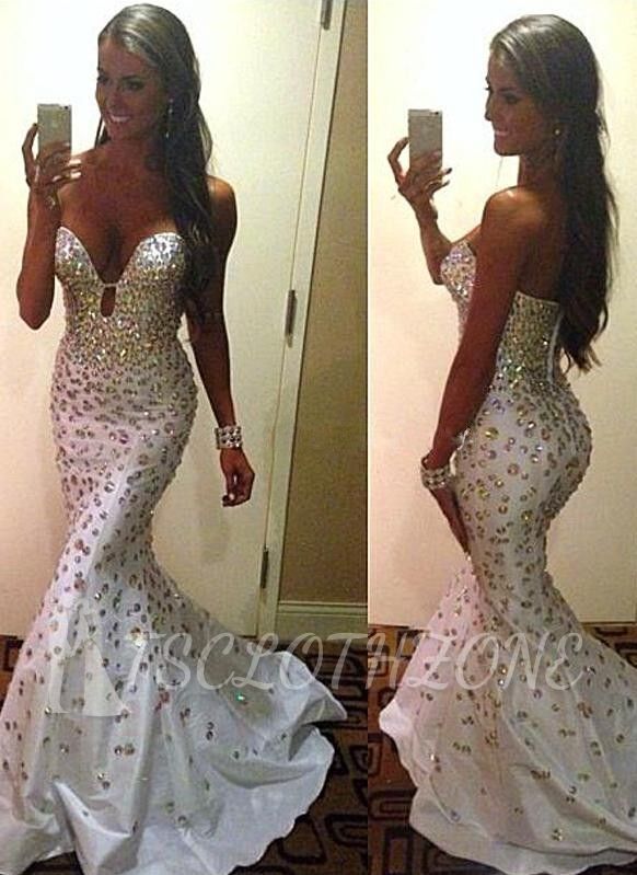 White Sexy Crystal Mermaid Long Evening Dress New Arrival Trumpet Sequins Formal Occasion Dresses