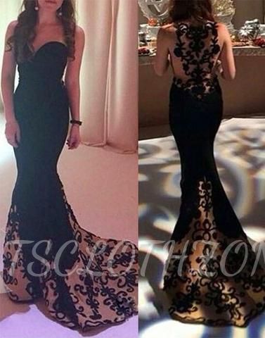 Long Unique Black Applique Lace 2022 Formal Dress Sweetheart Prom Dress