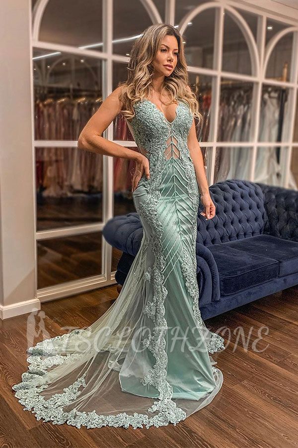 Elegant Sweetheart Mermaid Keyhole Backless Prom Dresses with Tulle Train