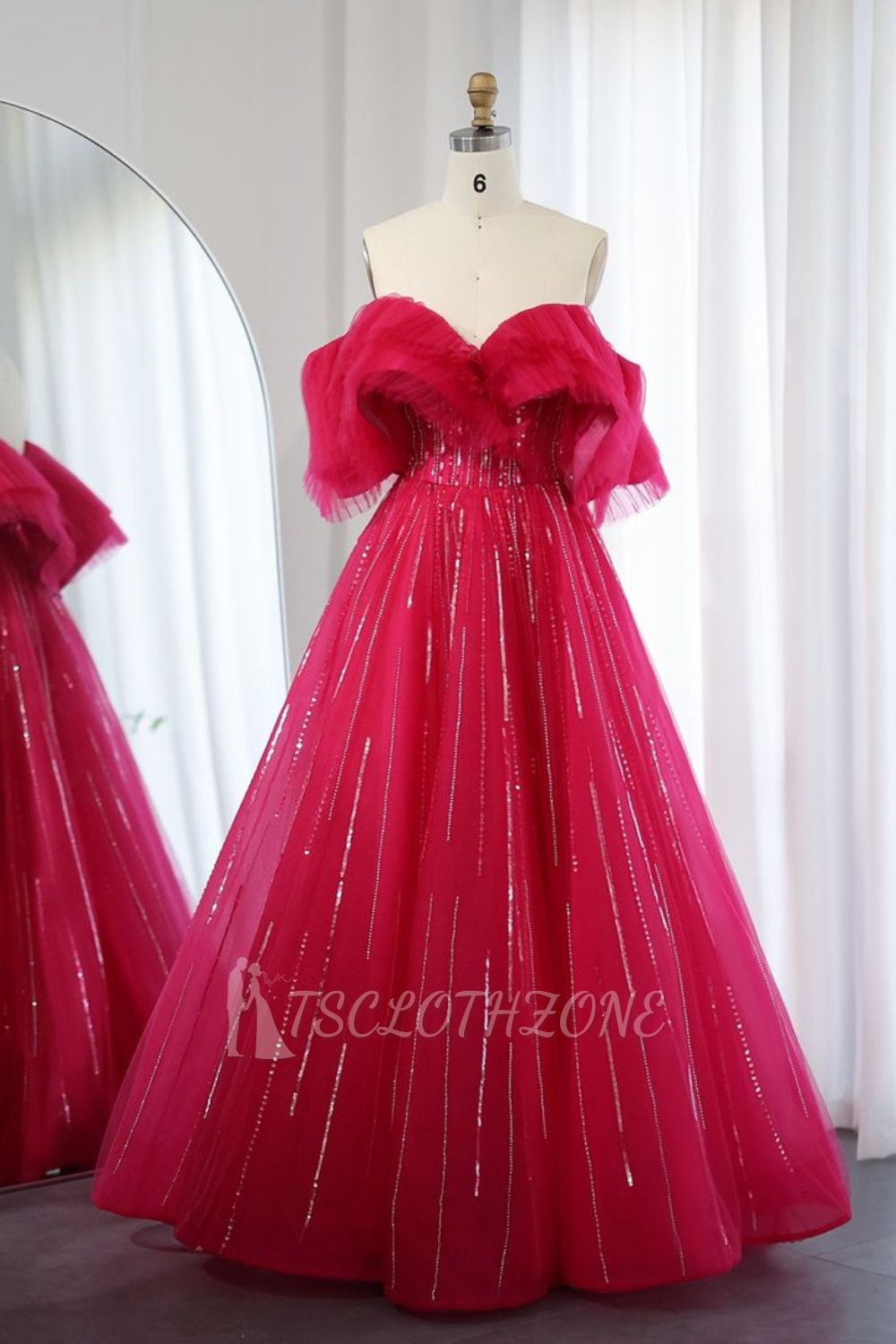 Fuchsia evening dresses long glitter | Prom dresses evening wear online