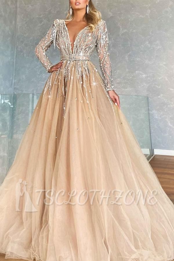 Cheap Sparkly Sweetheart Long Sleeve Ball Gown Prom Dresses