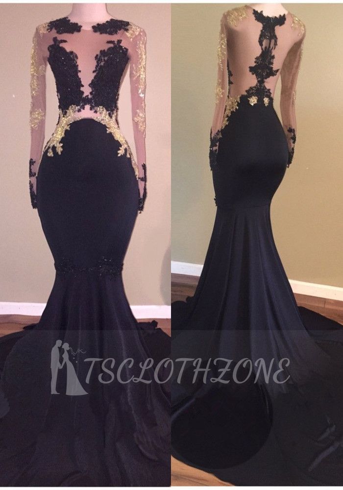 Zipper Long Sleeve Evening Gown 2022 Black Sexy Lace Mermaid Prom Dress