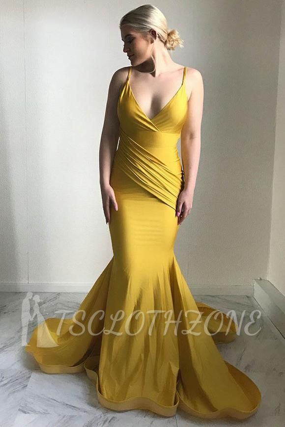 Elegantes Abendkleid mit V-Ausschnitt | 2022 Meerjungfrau Gelb Abendkleid