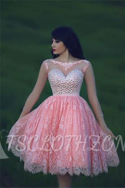 Cute Pink Lace Crystal Short Homecoming Dresses Open Back Mini Designer Fitted Cocktail Dress for Juniors