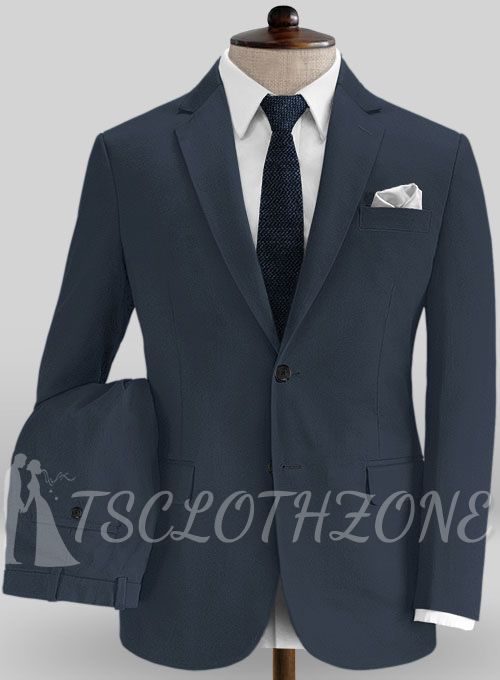 Dunkelblauer Stretch-Anzug mit fallendem Revers aus Baumwolle | zweiteiliger Anzug