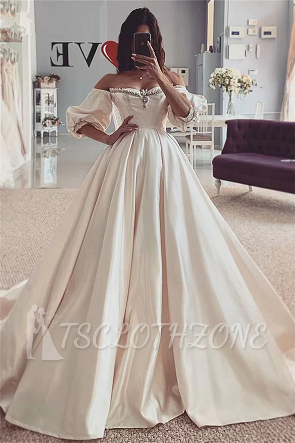 Off-the-shoulder Ivory 1/2 Sleeves Modern Ball Gown Wedding Dresses