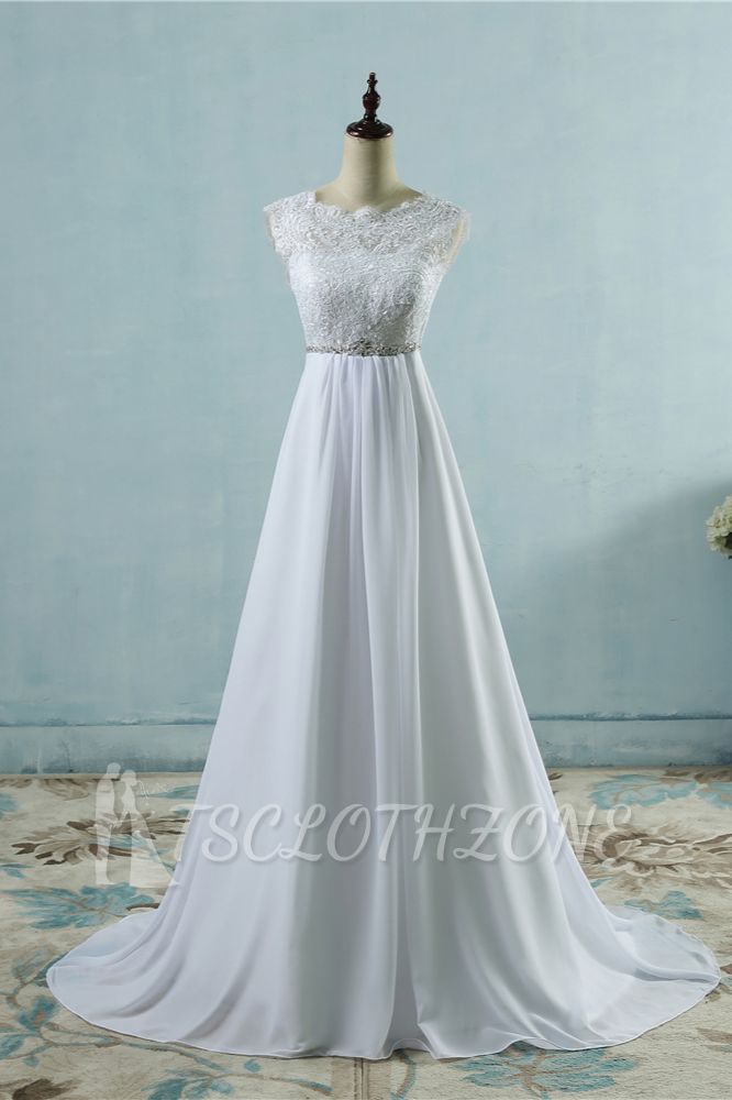 TsClothzone Gorgeous Jewel Chiffon Ruffles Lace Wedding Dress White Appliques Beadings Bridal Gowns with Sash