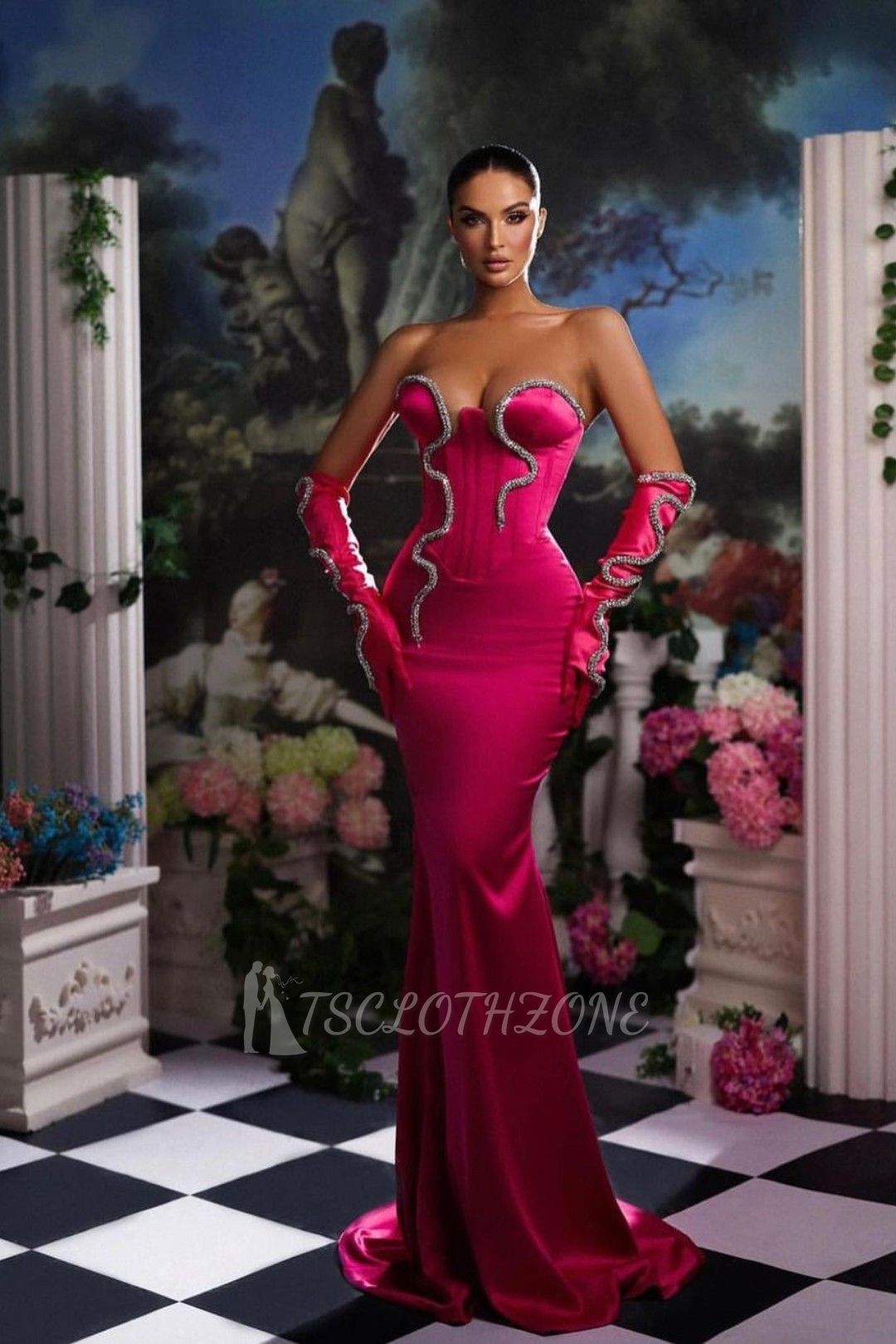 Lange Abendkleider im herzförmigen Meerjungfrau-Stil in Pink