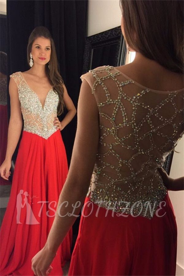 Beading Chiffon Tulle Sequins Sheer New-Arrival Amazing V-neck Prom Dress