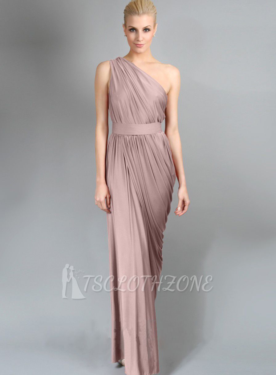 Floor-length Long Chiffon Bridesmaid Dresses One-shoulder Elegant,sleeveless Sheath Bridesmaid Dress Sash