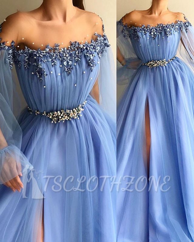 Glamorous Off-The-Shoulder Appliques Tulle A-Line Prom Dress
