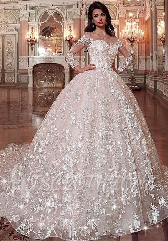 Gorgeous Sweetheart Long Sleeve Appliques Ball Gown Wedding dress