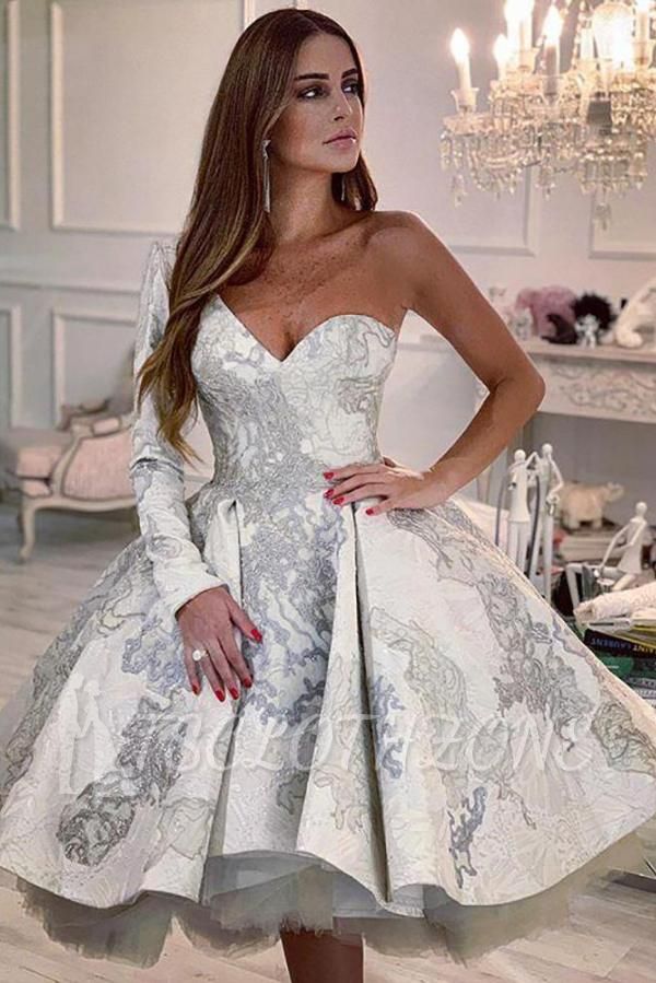 Fashion One Shoulder Floral Short Wedding Dress