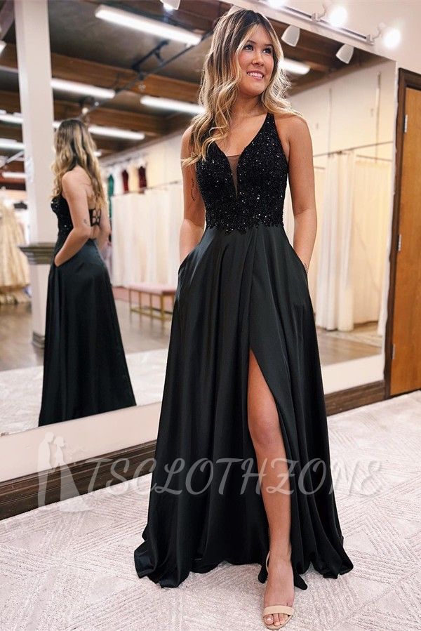 Black evening dress with glitter | Long Prom Dresses Cheap