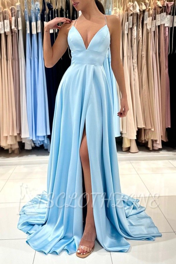 Einfaches langes Abendkleid Billig | Blaues Ballkleid online