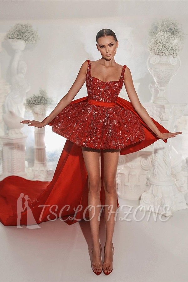 Trendiges rotes Hi-Lo-Perlen-Sleeveless Homecoming Dress Prom Dress