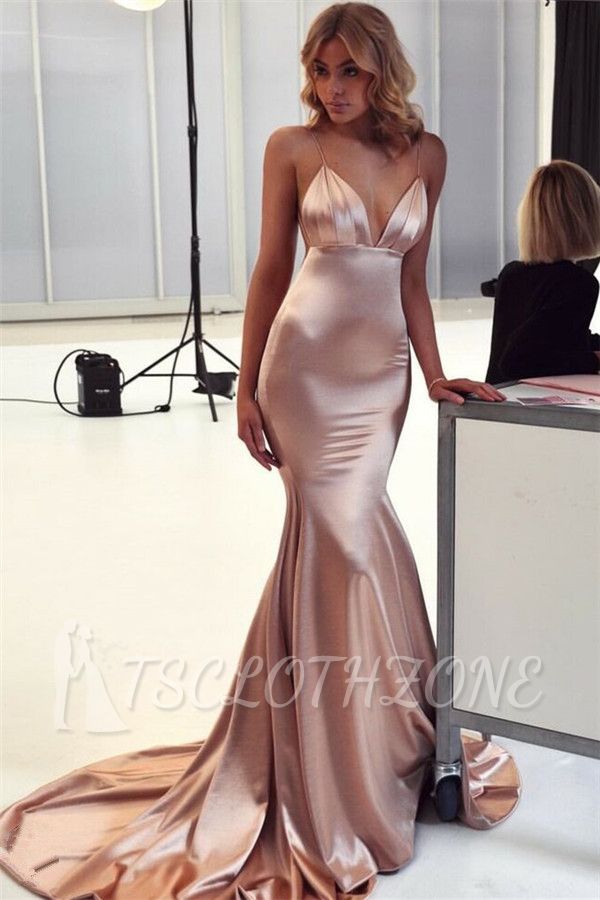 2022 Sexy Meerjungfrau-Abendkleider mit offenem Rücken | Günstige ärmellose Rüschen Spaghetti-Träger Abendkleider