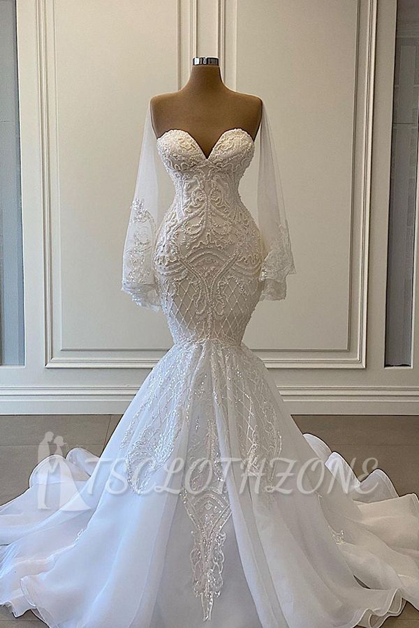 Sexy White Lace Mermaid Wedding Dresses Sweetheart