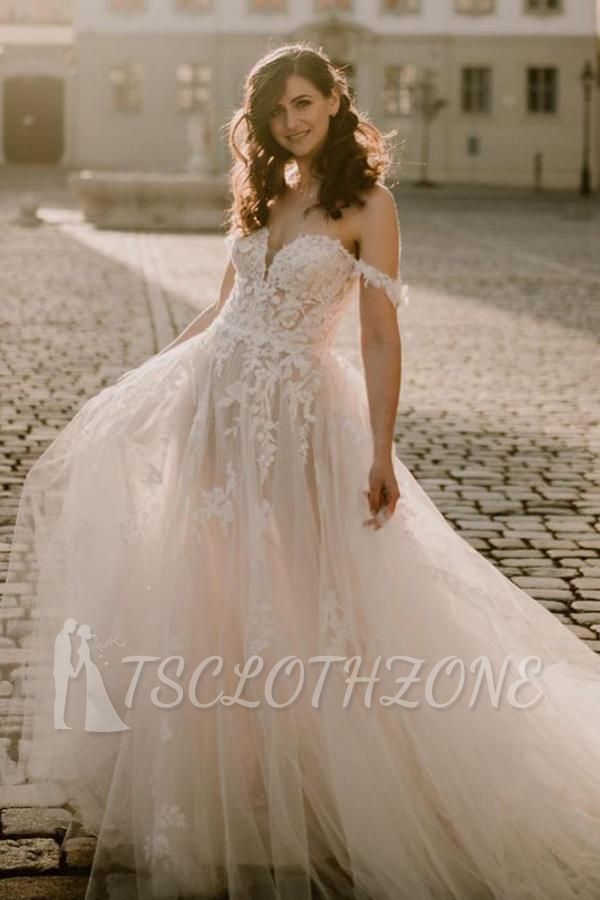 Romantic Off Shoulder Tulle Wedding Dress for Bride