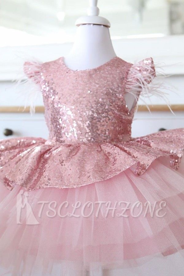 Lovely Sequins Flower Girl Dresses with Bowknot | Hi-Lo Cap Sleeves Little Girls Pageant Dresses