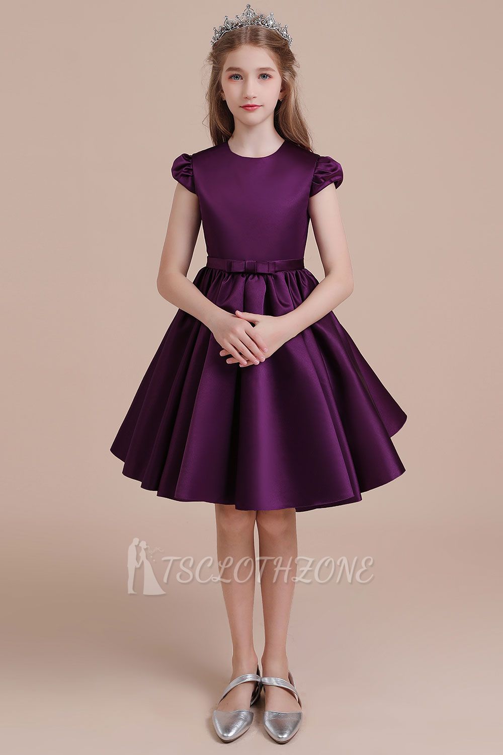 Winter Satin A-line Flower Girl Dress | Graceful Cap Sleeve Little Girls Pegeant Dress Online