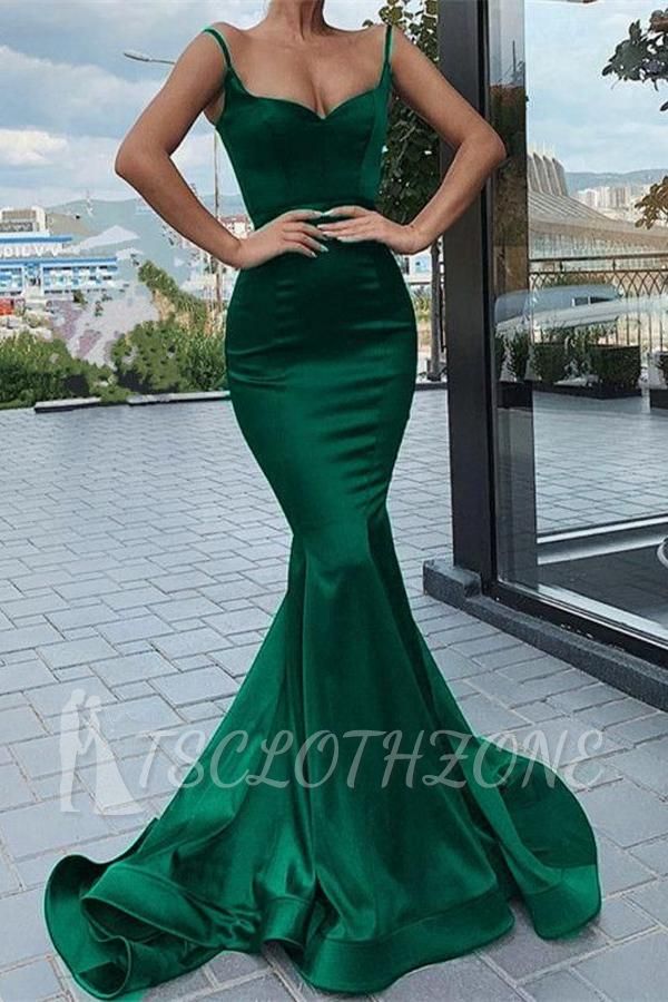 Sexy Spaghetti Straps Mermaid Evening Maxi Dress Stretch Satin Prom Dress
