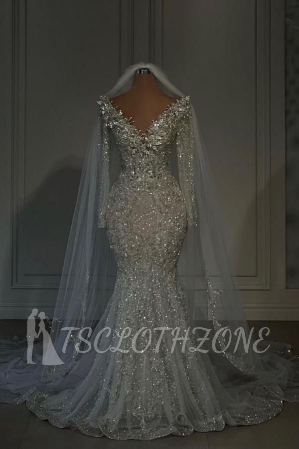 Designer wedding dresses with glitter | Mermaid wedding dresses with sleeves