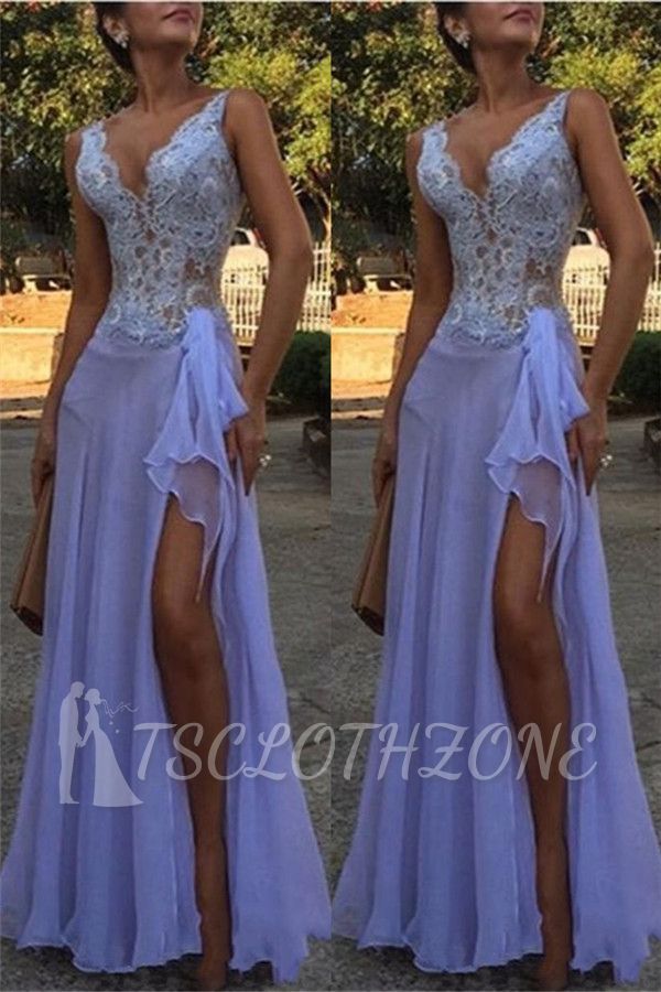 Sexy See Through V-Neck Evening Dresses | A-Line Sleeveless Lace Ball Dress