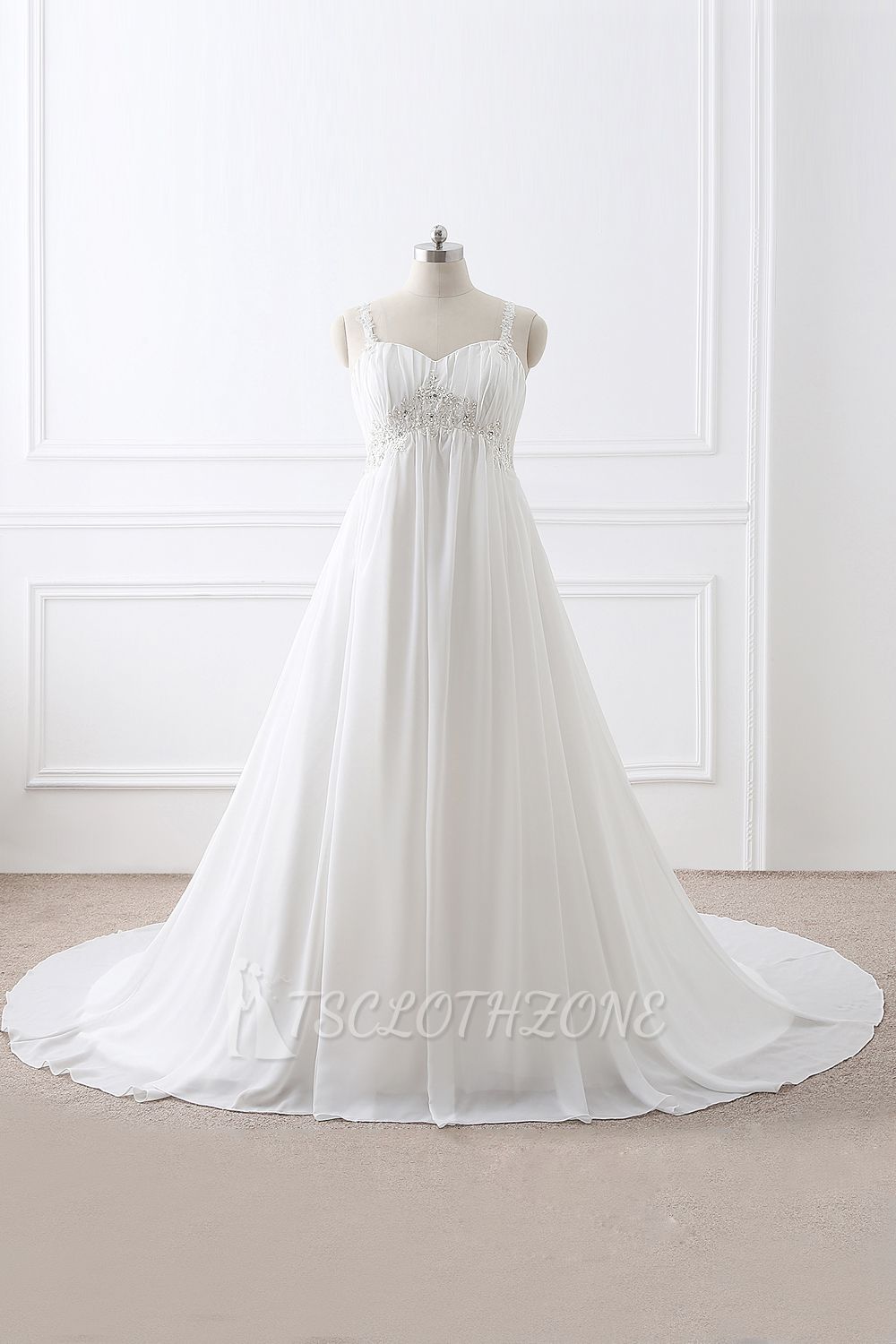 ALIVIA | Elegant A-Line Chiffon Wedding Dresses Straps Appliques Lace-Up Bridal Gowns