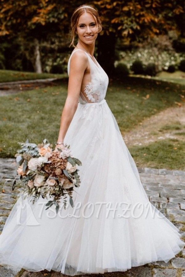 A line mopping boho V neck wedding dress | Wedding Dresses With Lace