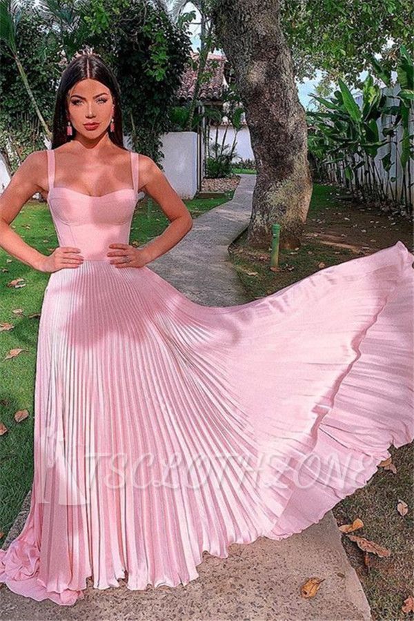 Elegant Pink Straps Sleeveless A-Line Prom Dresses