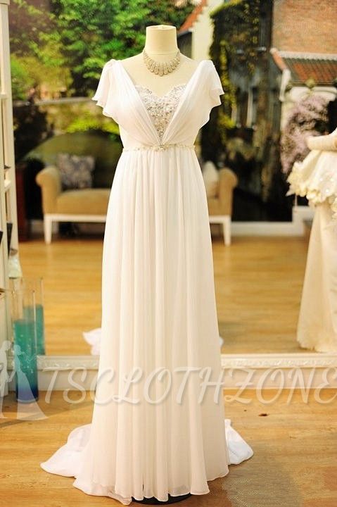 Popular Vintage Wedding Dresses Bohemia Short Sleeves Beads Peals Chiffon 1950s Bridal Dress