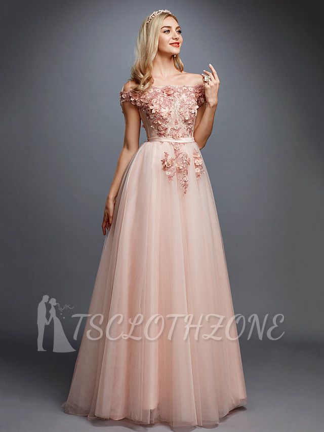 Glamorous Sleeveless Appliques Tulle A-Line Prom Dresses