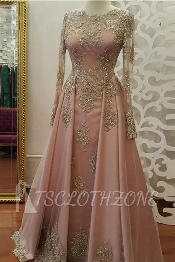 Stunning Applique Crystal Jewel Prom Dresses | Side slit Longsleeves Sexy Evening Dresses with Sparkly Beads