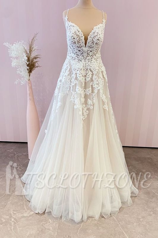 Wunderschönes Hochzeitskleid creme | Brautkleid A-Linie mit Spitze