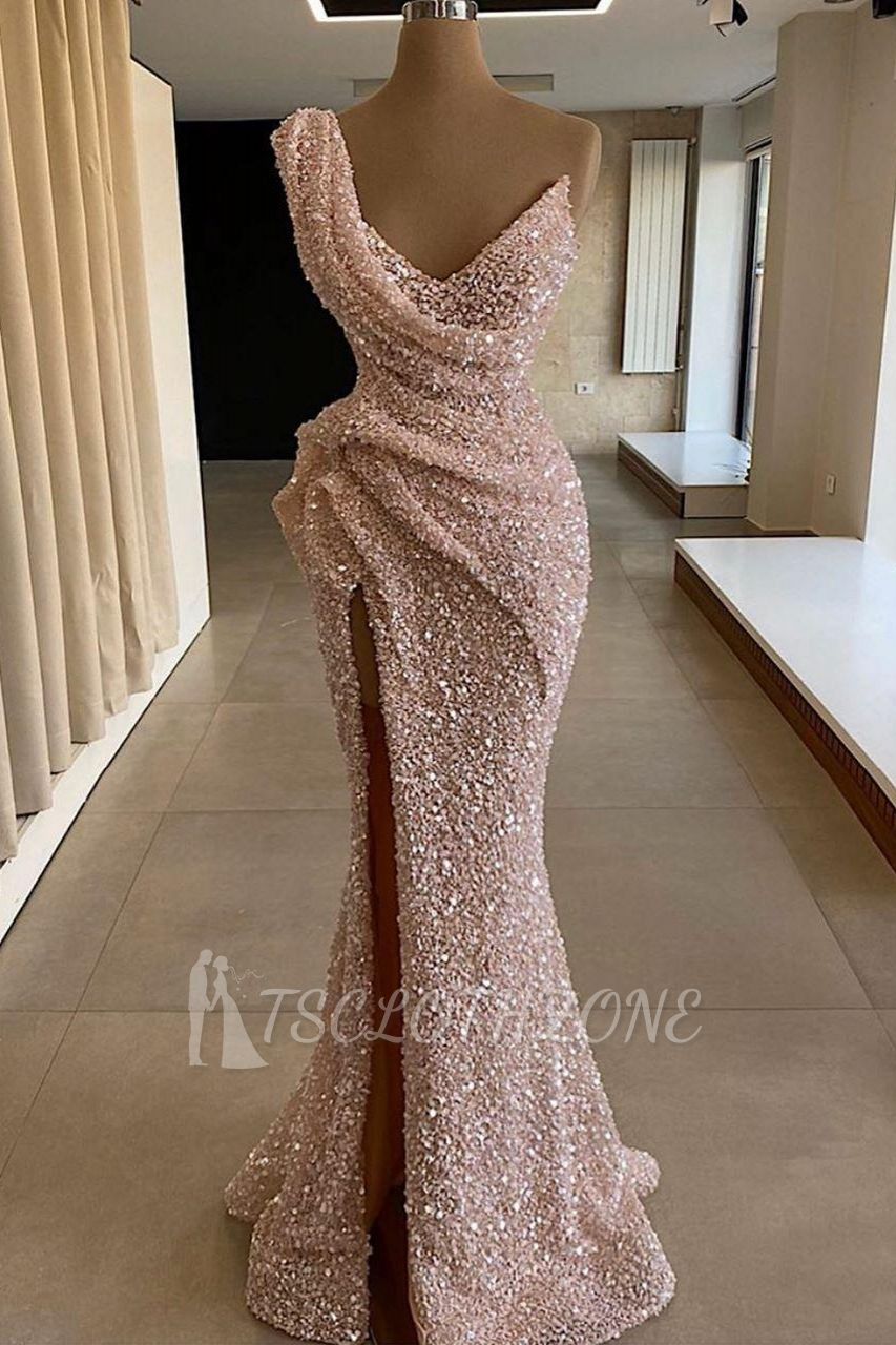 Sparkle One shoulder Sleeveless Sequined Mermaid Prom Dress