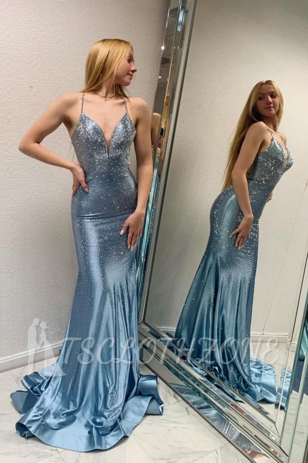 Sexy Sparkling Mermaid Prom Dress Sleeveless V Neck Party Dress