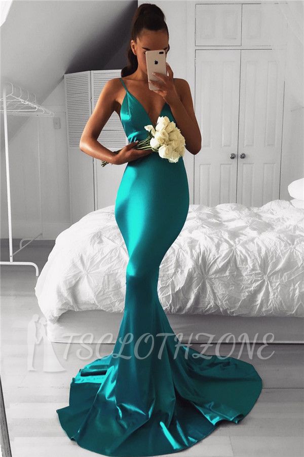 Meerjungfrau-Spaghettiträger mit V-Ausschnitt, ärmelloses Abendkleid 2022, langes formelles Kleid