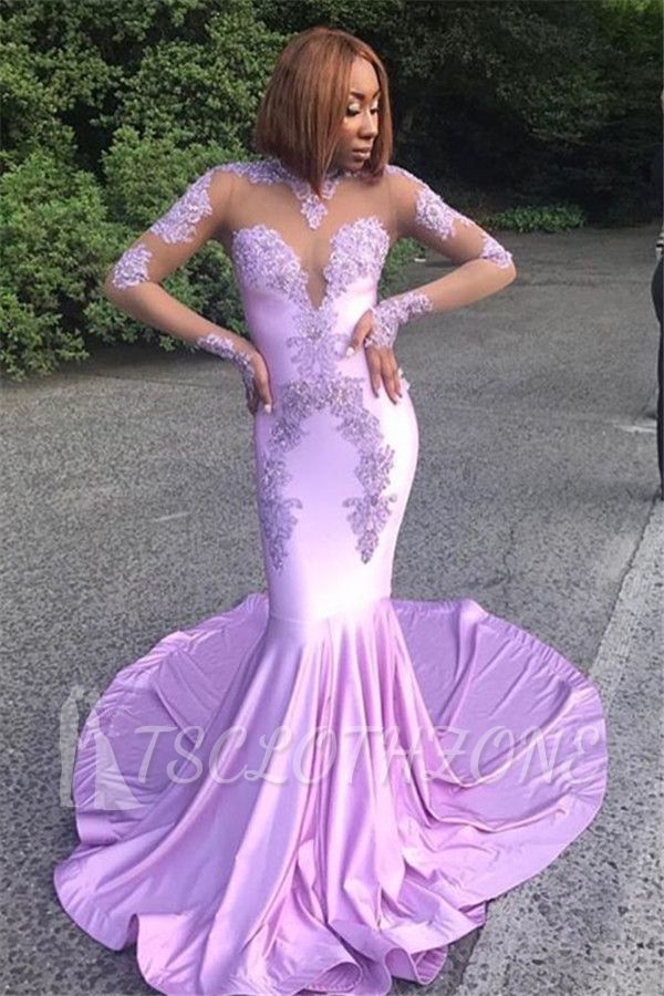 Sexy Long Sleeves Mermaid Prom Dresses 2022 High Neck Appliques Evening Gowns