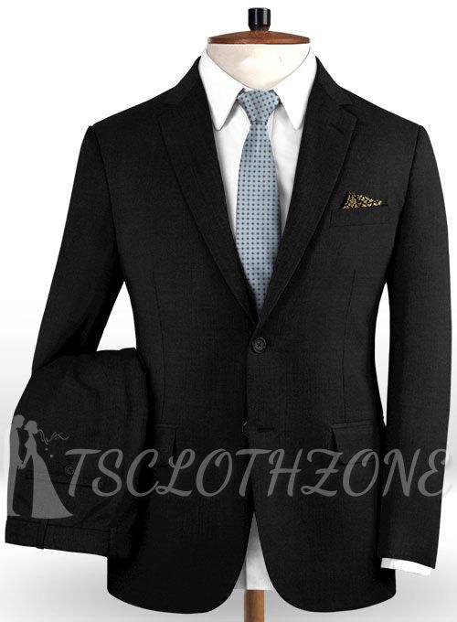 Schwarzer Anzug mit fallendem Revers aus reiner Wolle ｜ Zweiteiliger Anzug