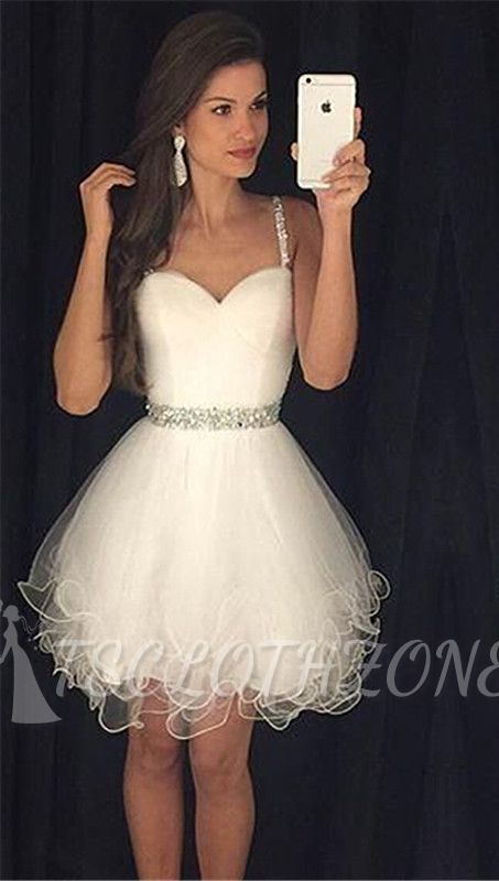 Cheap Homecoming Dress 2022 Straps Beading Puffy Organza Party Dress with Crystal Belt