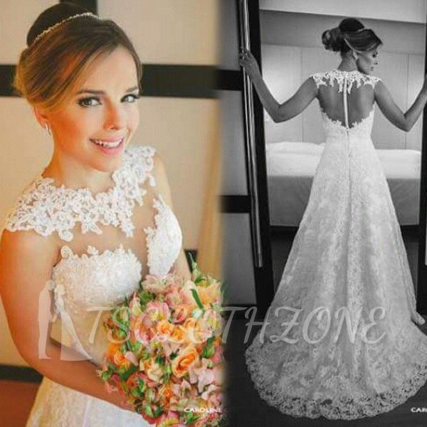 Beautiful A-Line White Lace Bridal Gown 2022 Sweep Train Plus Size Formal Wedding Dress