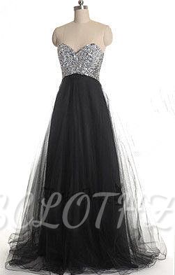 Crystal Sweetheart Black Long Prom Dress with Rhinestone Latest Lace-Up Custom Made Dresses