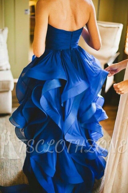 Sweetheart Royal Blue Cheap Wedding Dress Organza Puffy Hot Sale Brideal Dress for Beach Wedding