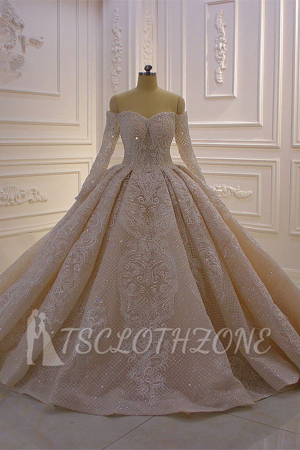Lange Ärmel Duchesse-Linie Off-the-shoulder Pailletten Hochzeitskleid