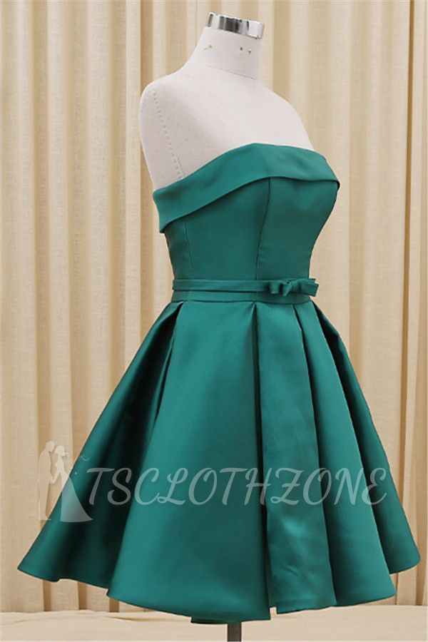 Green Strapless Satin Popular Homecoming Dress Short Formal Party Dress with Bowknot